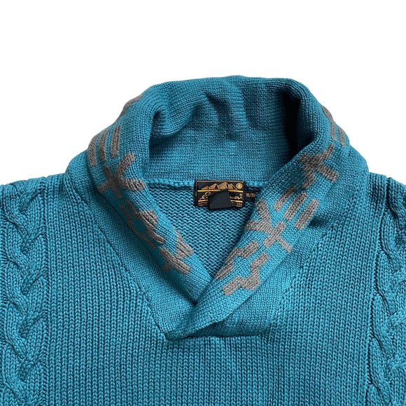 Vintage Eddie Bauer Shawl Neck Grandpa Sweater Old Money Cable Knit Fisherman-XL - Picture 3 of 11